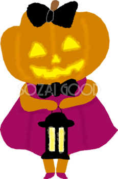 ハロウィンかぼちゃの顔（女の子風）無料イラスト54393
