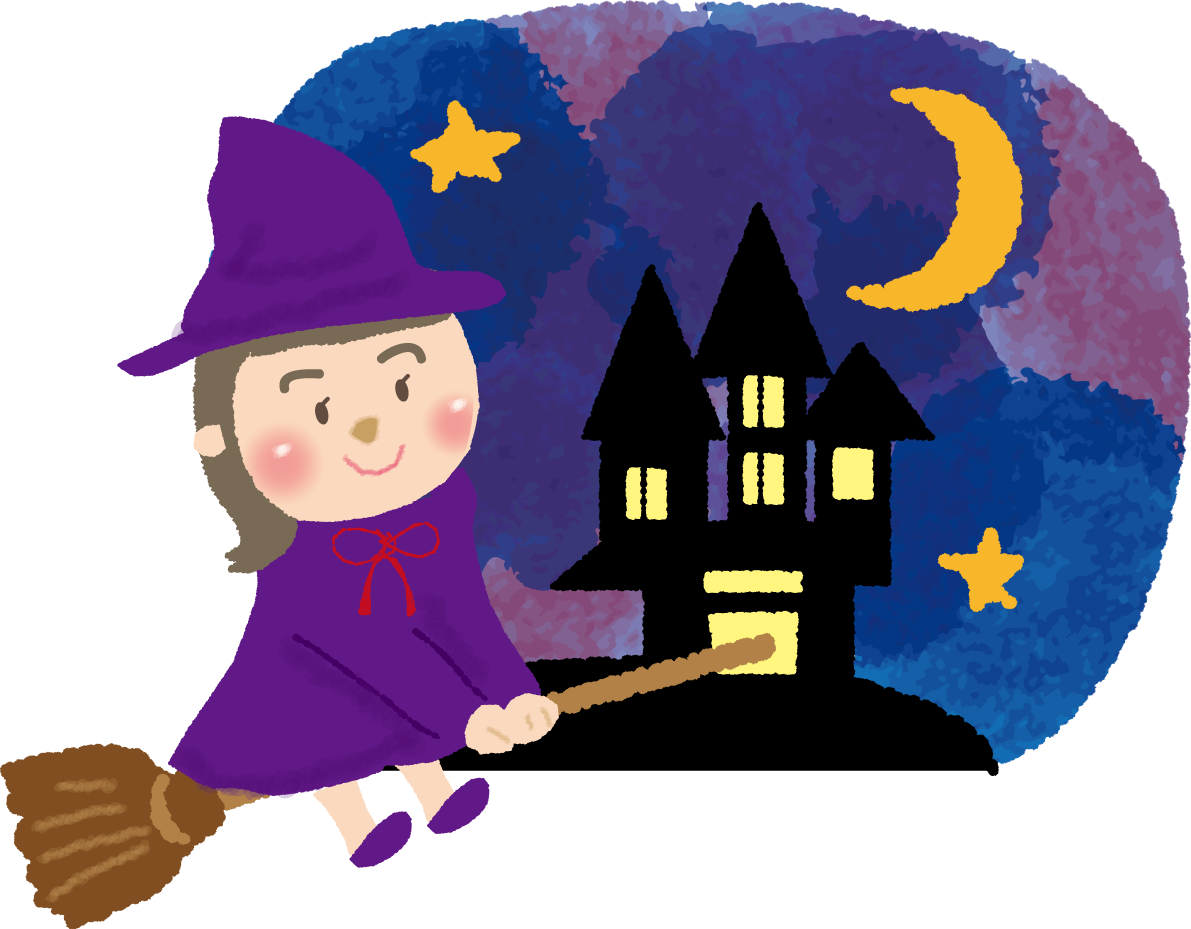 ハロウィンのかわいい魔女少女（お城に行く）無料イラスト54401に写真・文字を入れる