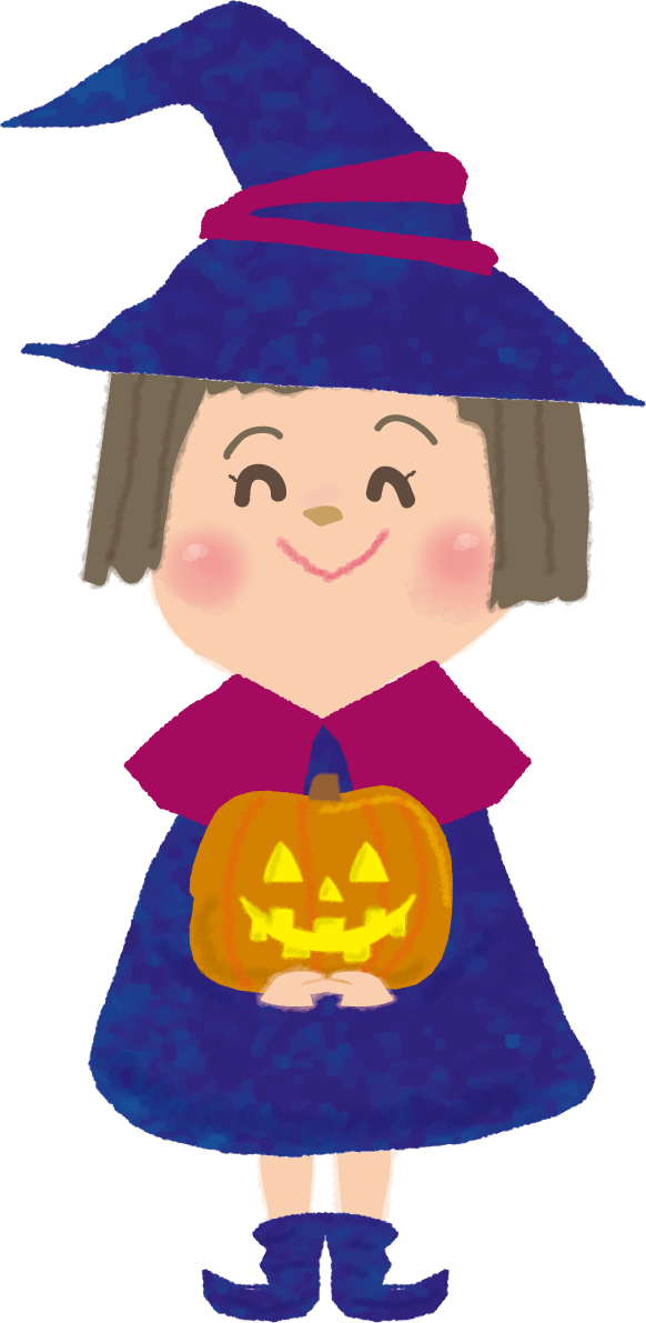 ハロウィンのかわいい魔女少女（かぼちゃを持つ）無料イラスト54406に写真・文字を入れる