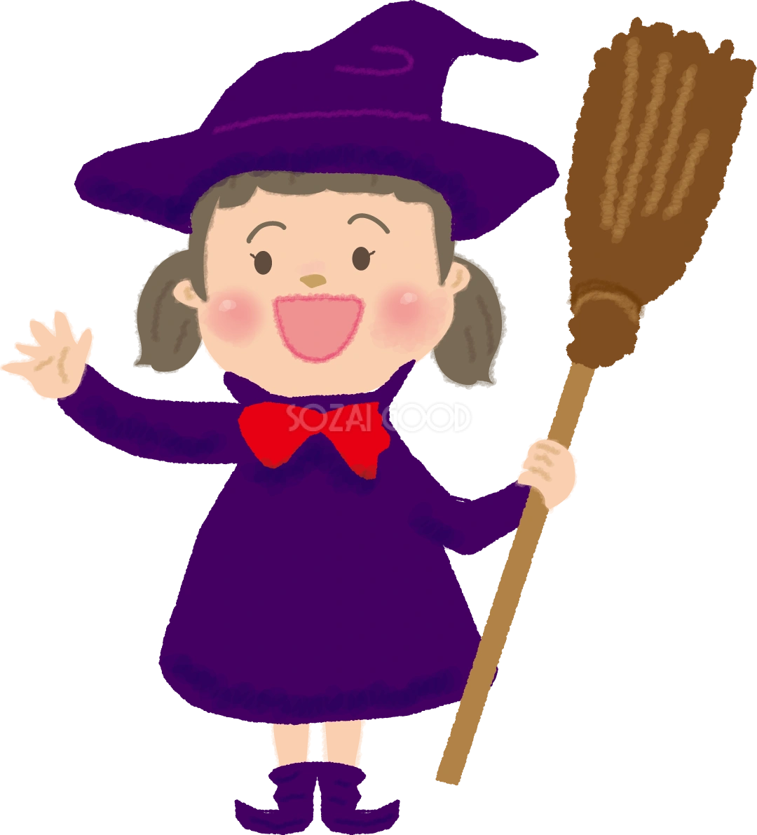 ハロウィンのかわいい魔女少女(ポーズ)無料イラスト54418