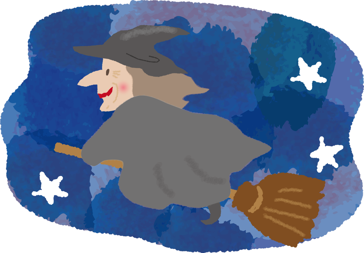 魔女のハロウィン（ホウキに乗る）無料イラスト54448に写真・文字を入れる
