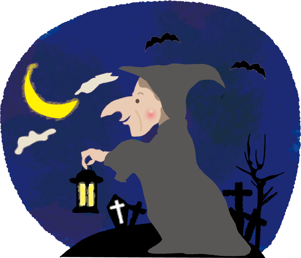 魔女のハロウィン（魔女と月夜）無料イラスト54456に写真・文字を入れる