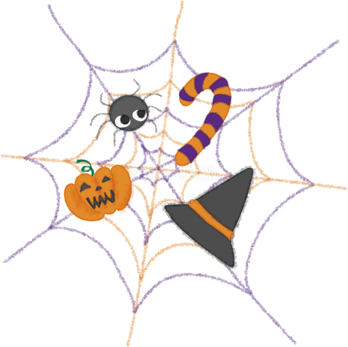 かわいい蜘蛛のハロウィン(クモの巣)無料イラスト54486
