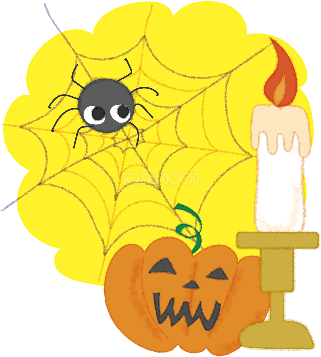 かわいい蜘蛛のハロウィン(ろうそく)無料イラスト54494