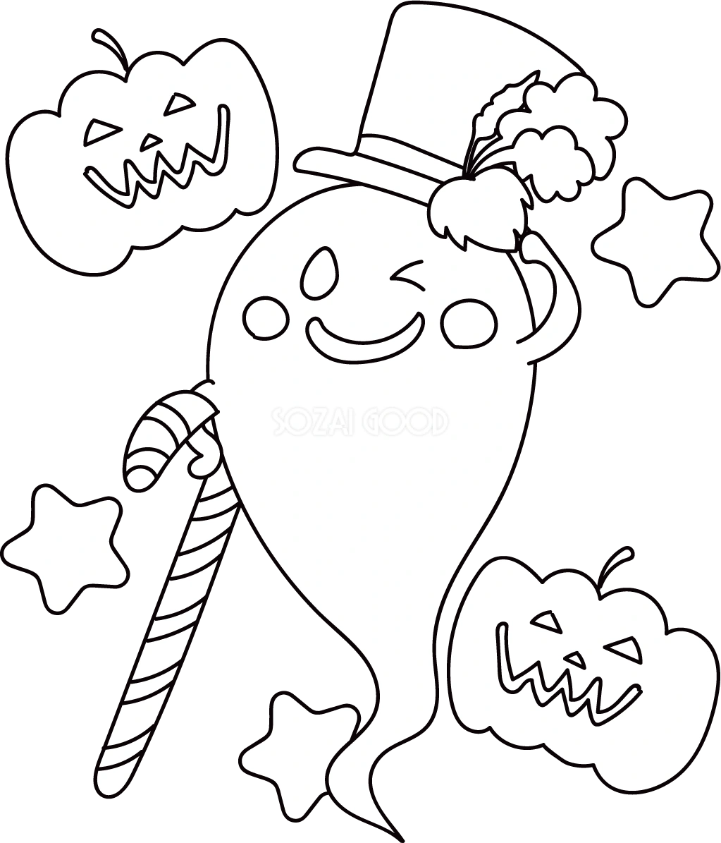ぬりえに使えるハロウィン(おばけとかぼちゃ)無料イラスト54506
