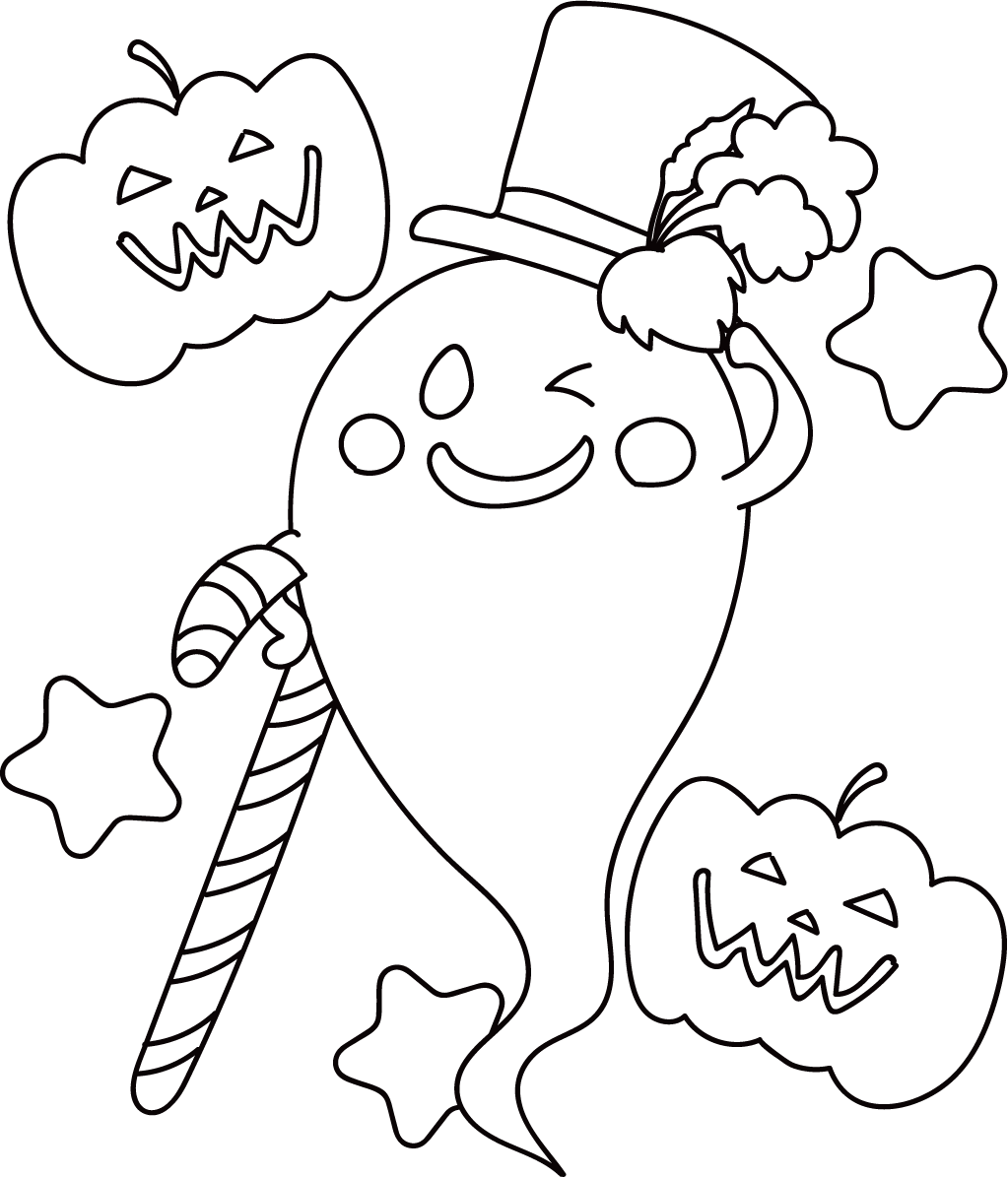 ぬりえに使えるハロウィン(おばけとかぼちゃ)無料イラスト54506に写真・文字を入れる