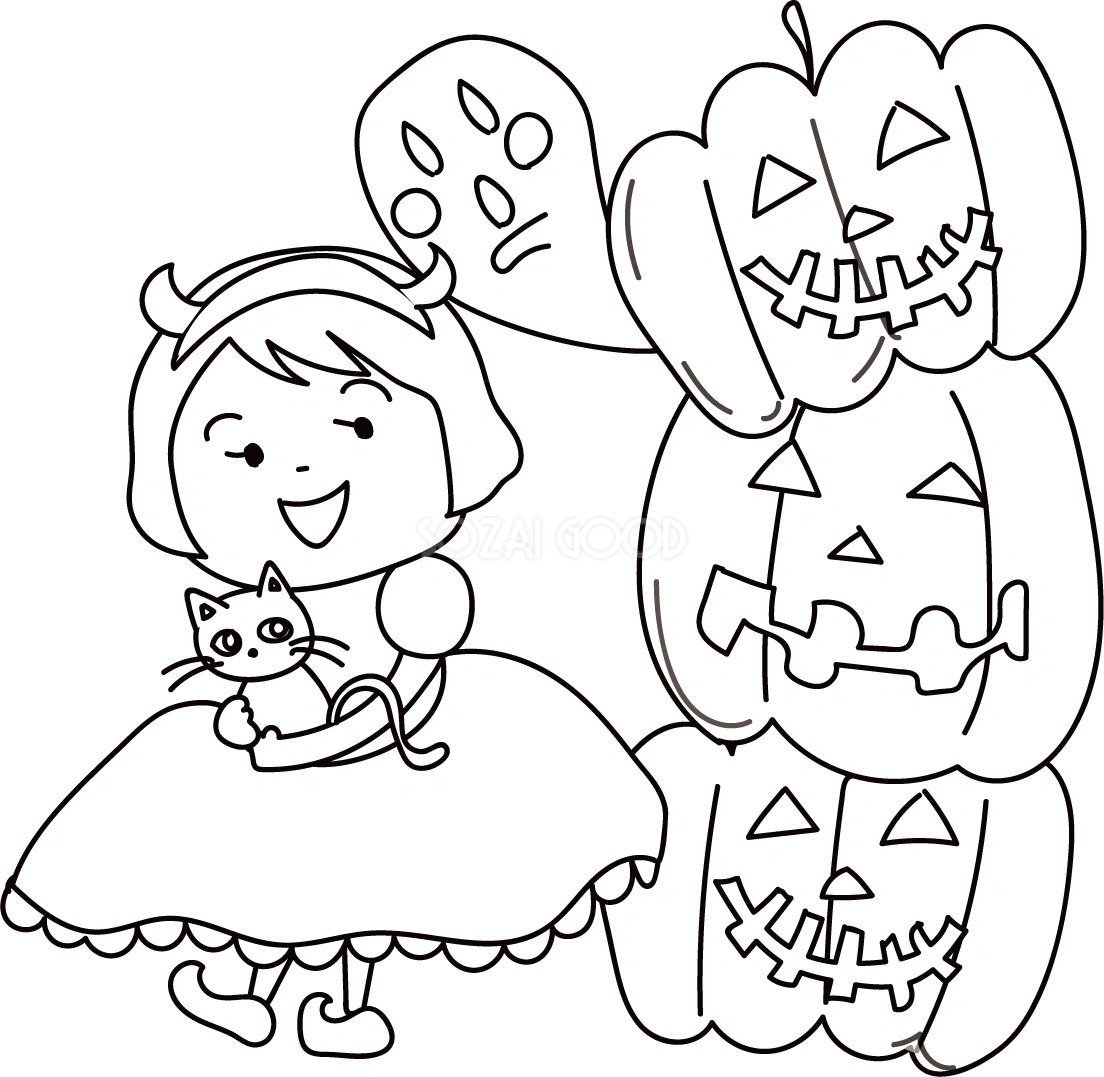 ぬりえに使えるハロウィン(かぼちゃタワー)無料イラスト54510