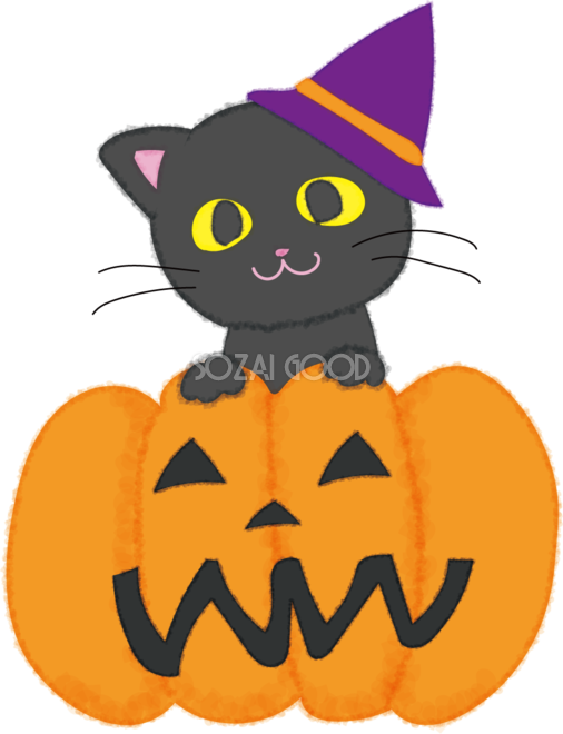 ねこのかわいいハロウィン かぼちゃ ハット 無料イラスト 素材good