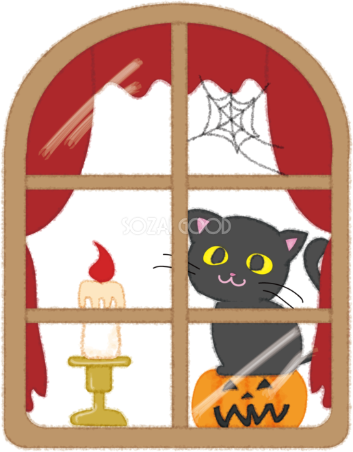 ねこのかわいいハロウィン 窓 無料イラスト 素材good