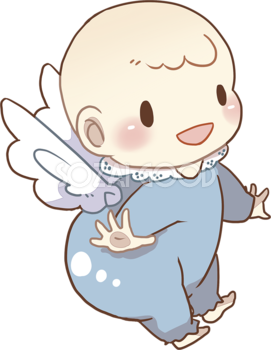 天使の羽根をつけた天使のようなキラキラした赤ちゃん  無料イラスト