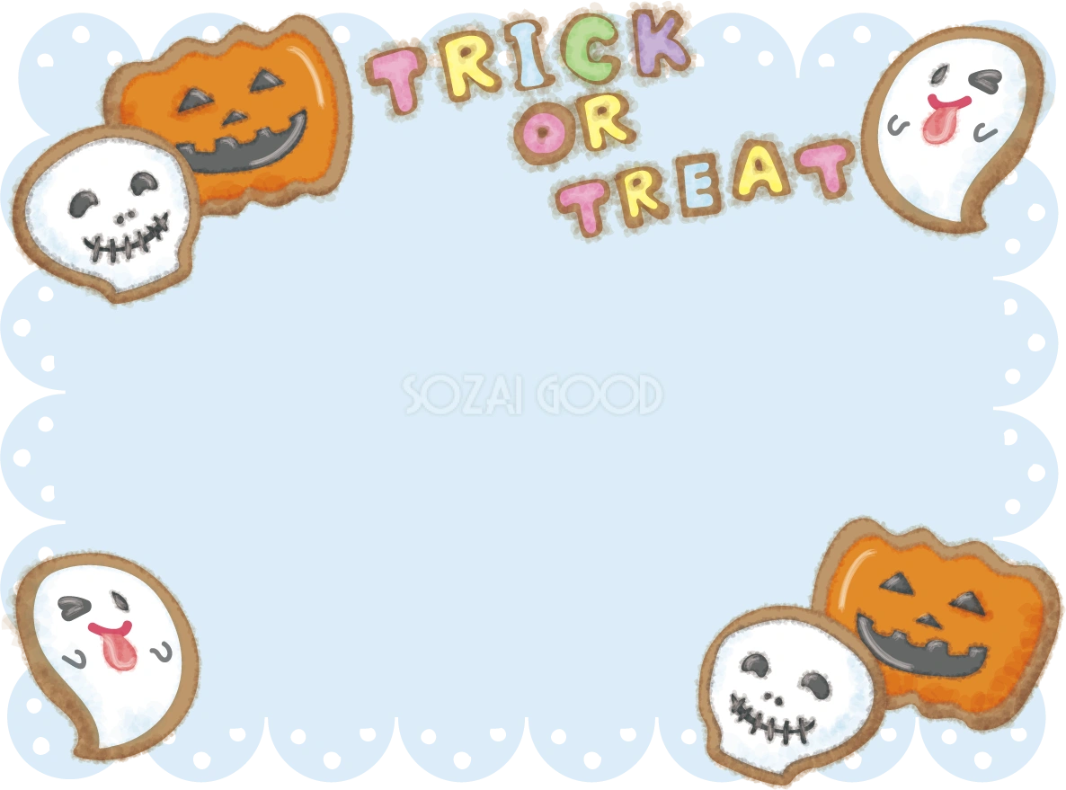 ハロウィンのフレーム枠 無料イラスト(アイシングクッキー)54530