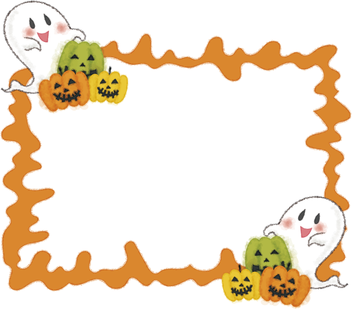 ハロウィンのフレーム枠 無料イラスト(おばけとかぼちゃ)54534に写真・文字を入れる