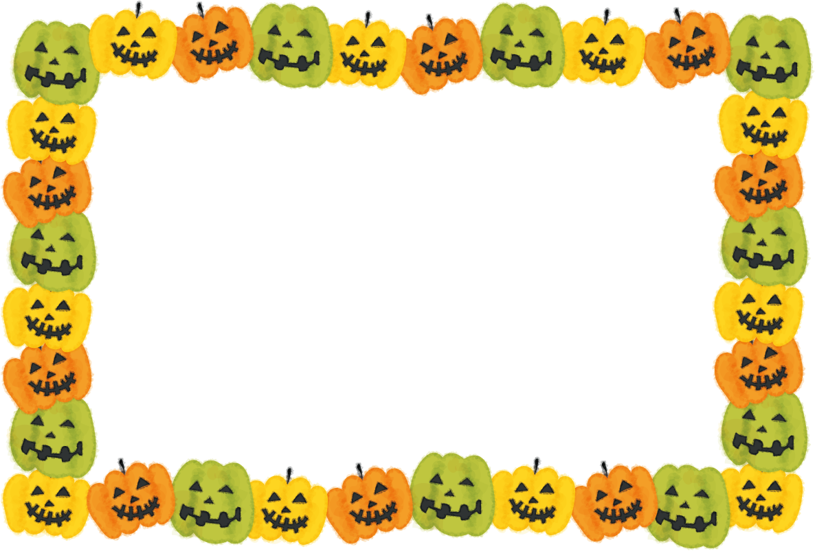 ハロウィンのフレーム枠 無料イラスト(カラフルかぼちゃ)54546に写真・文字を入れる