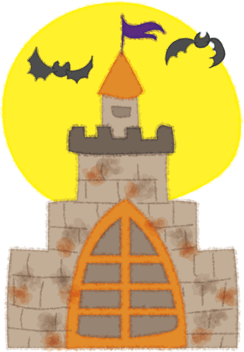 ハロウィンの城(こうもり)無料イラスト54576に写真・文字を入れる