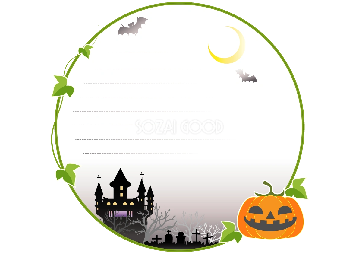 ハロウィンおしゃれなお城とかぼちゃ枠フレーム無料イラスト画像54632