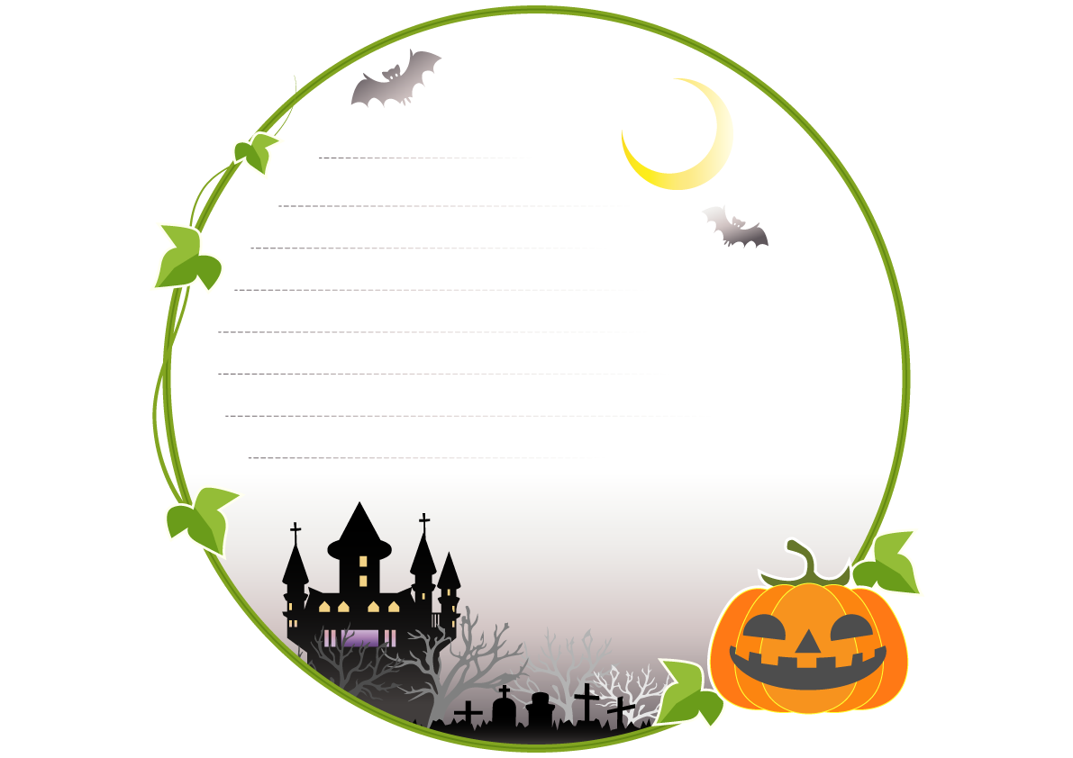 ハロウィンおしゃれなお城とかぼちゃ枠フレーム無料イラスト画像54632に写真・文字を入れる