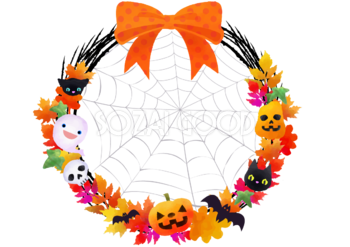 ハロウィンと紅葉の丸枠フレームリース無料イラスト画像 素材good