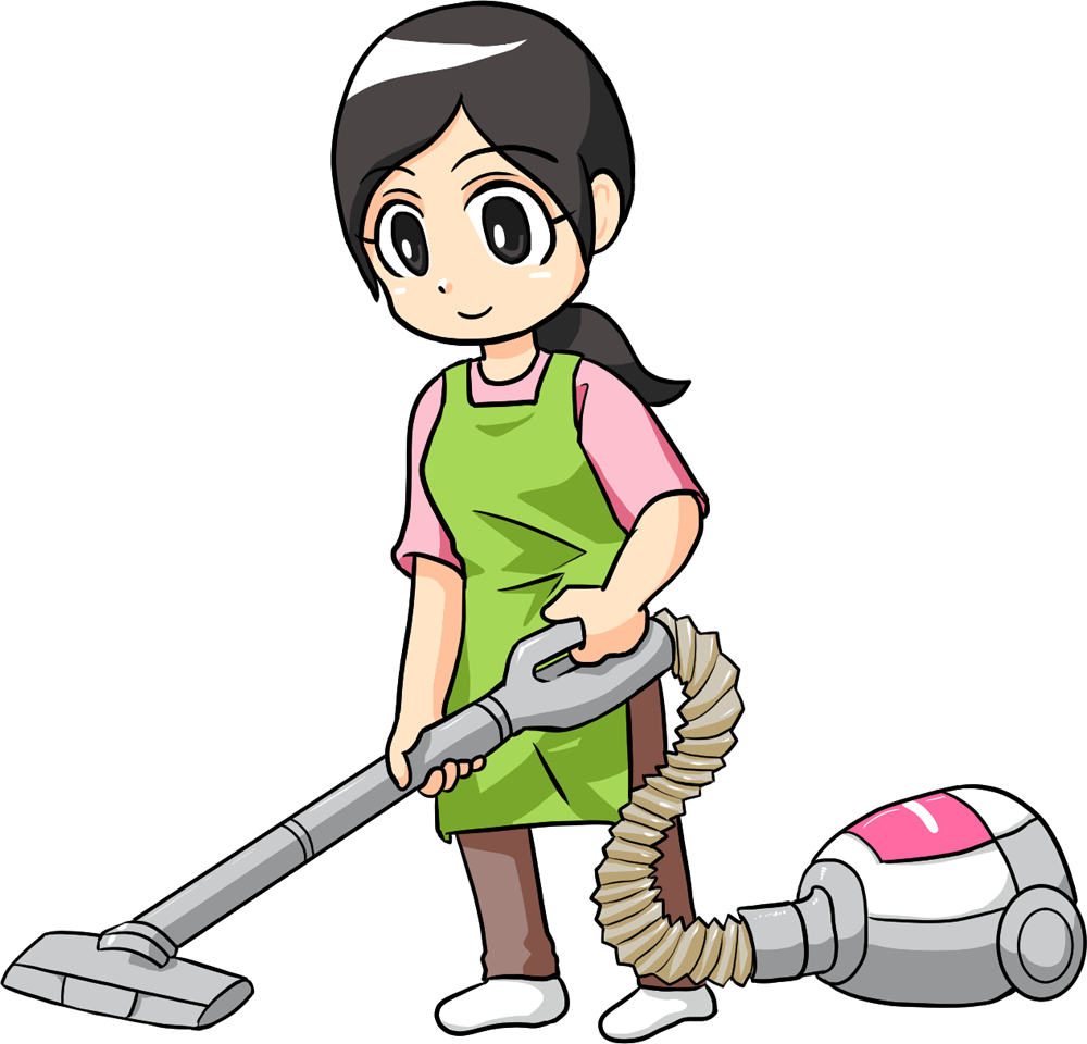 掃除機で掃除中のお母さん 無料イラストに写真・文字を入れる