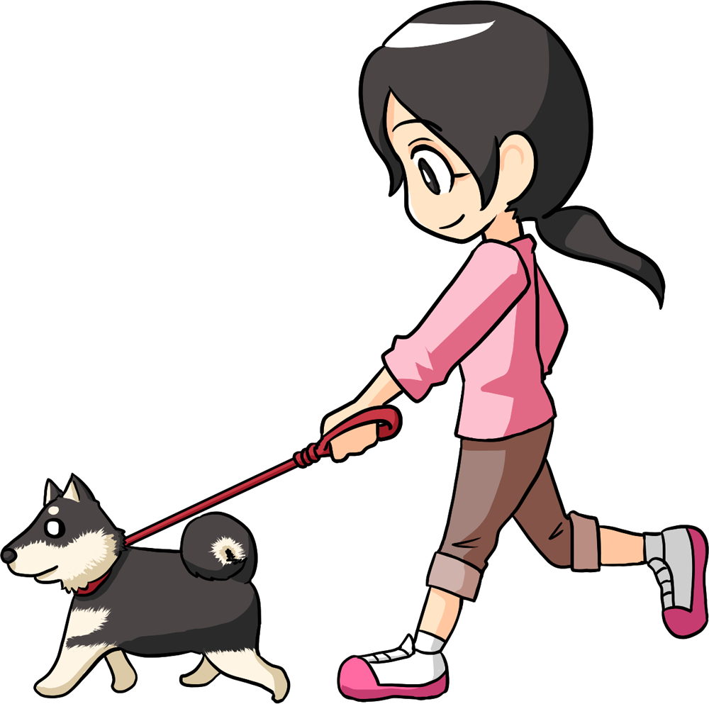 犬を散歩する女性 無料イラストに写真・文字を入れる