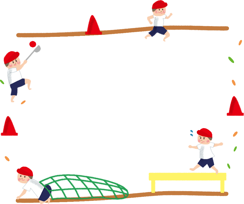 障害物競争の運動会(幼稚園 小学校 中学校)フレーム枠無料イラスト55174に写真・文字を入れる