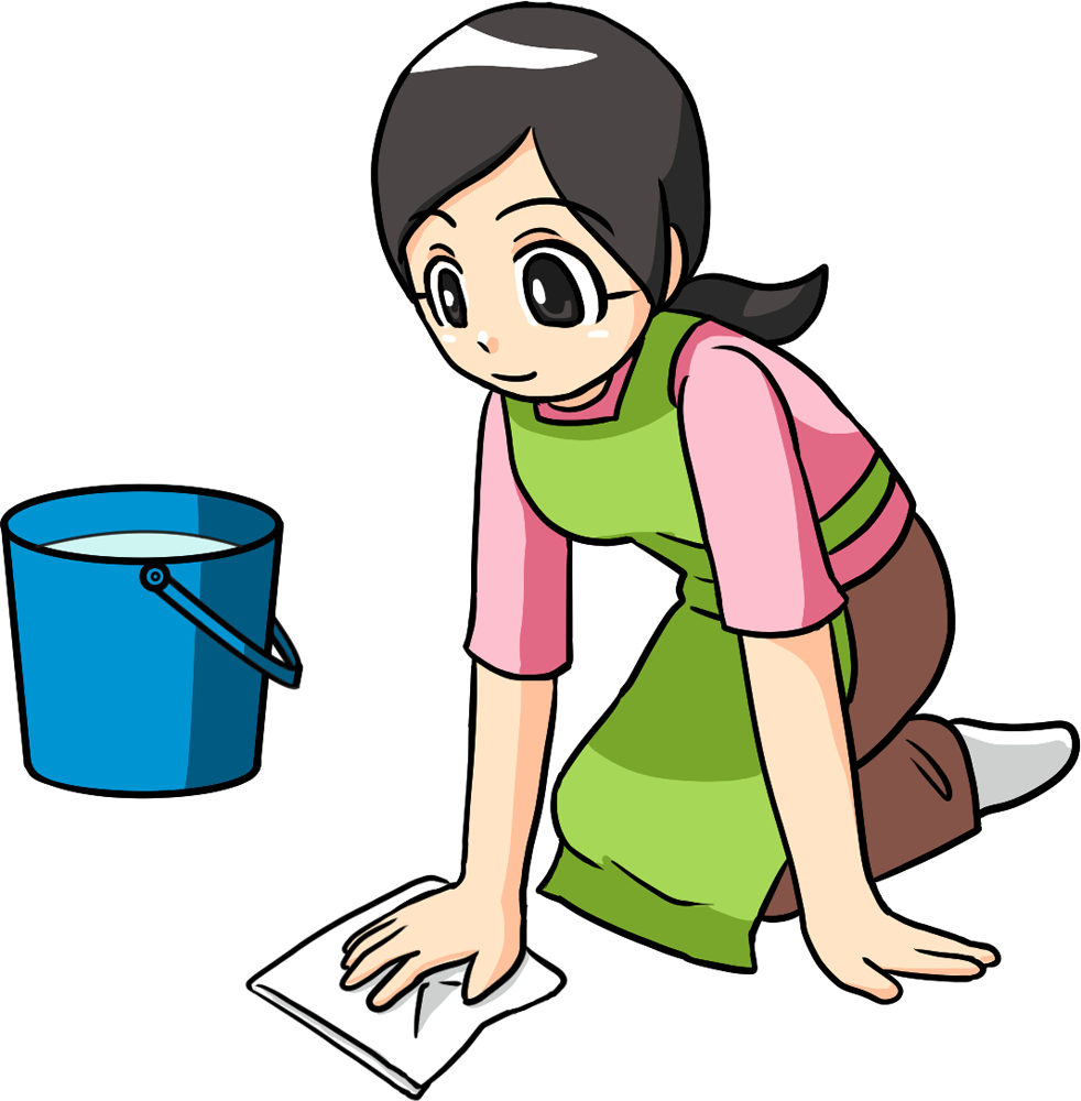 拭き掃除をしている女性 無料イラストに写真・文字を入れる