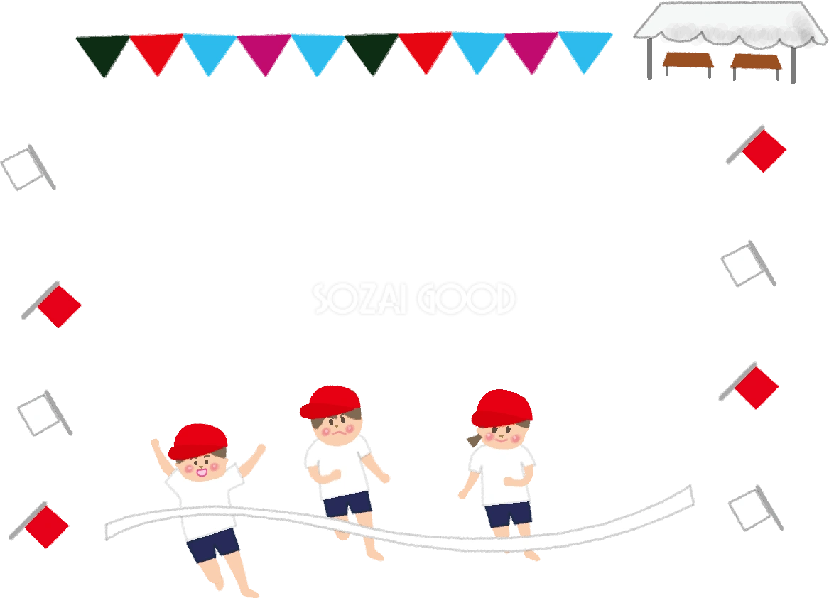 徒競走でゴールする運動会(幼稚園 小学校 中学校 )フレーム枠無料イラスト55225
