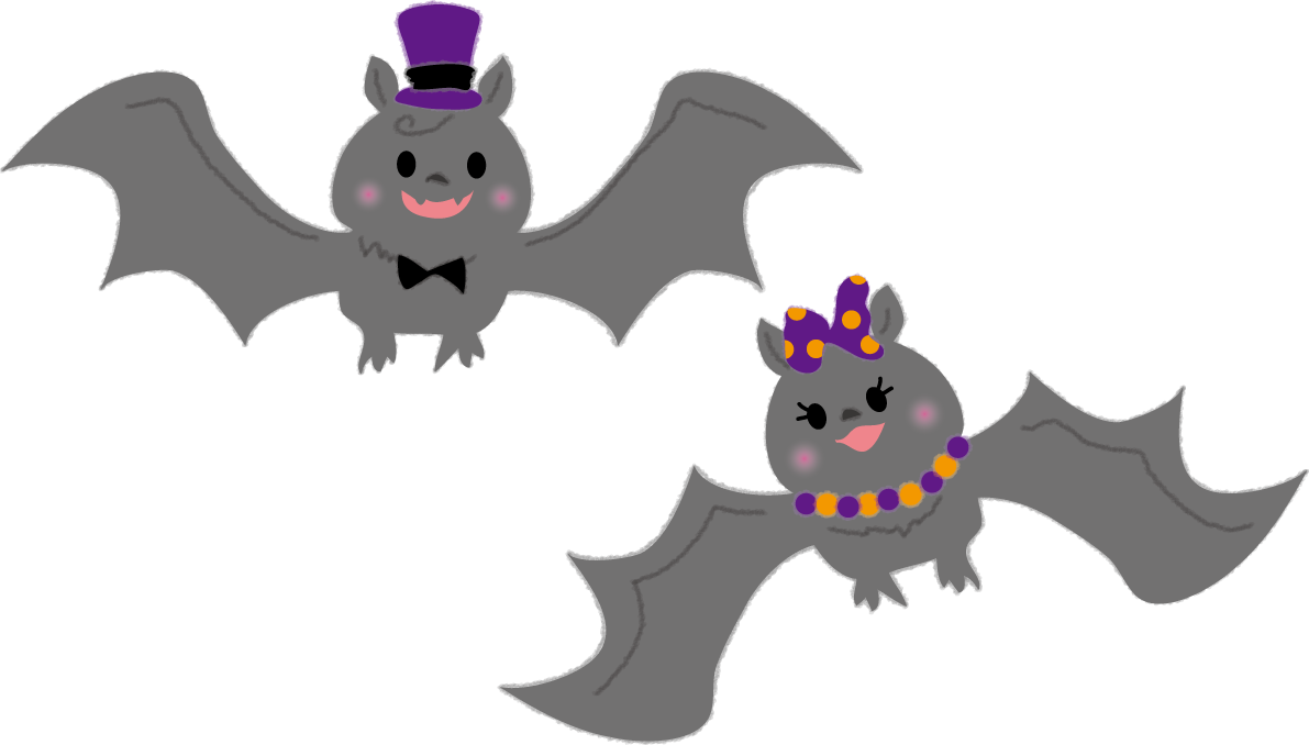 かわいいハロウィンこうもり(カップル)無料イラスト55293に写真・文字を入れる
