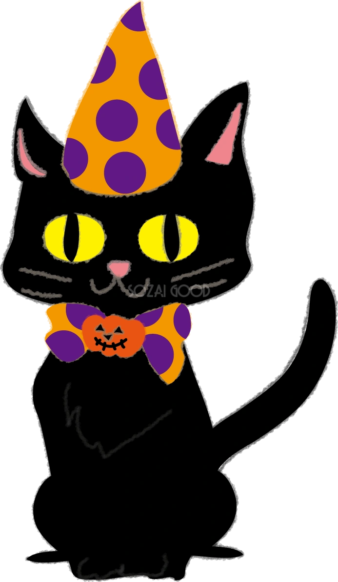 黒猫の三角帽子のかわいいハロウィン無料イラスト55333