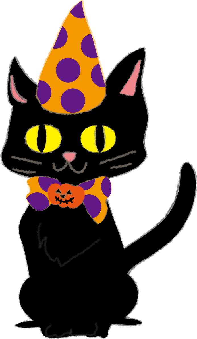 黒猫の三角帽子のかわいいハロウィン無料イラスト55333に写真・文字を入れる