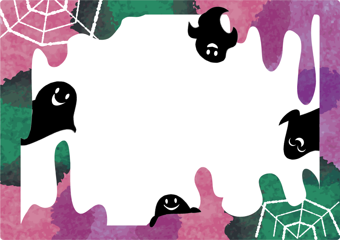 ハロウィン(蜘蛛の巣おばけ)フレーム枠無料イラスト55337に写真・文字を入れる