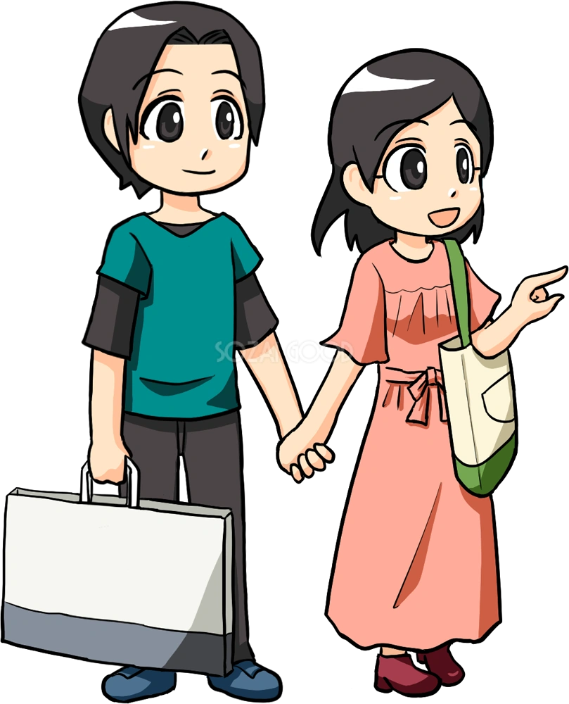 ショッピングをする男性と女性 無料イラスト