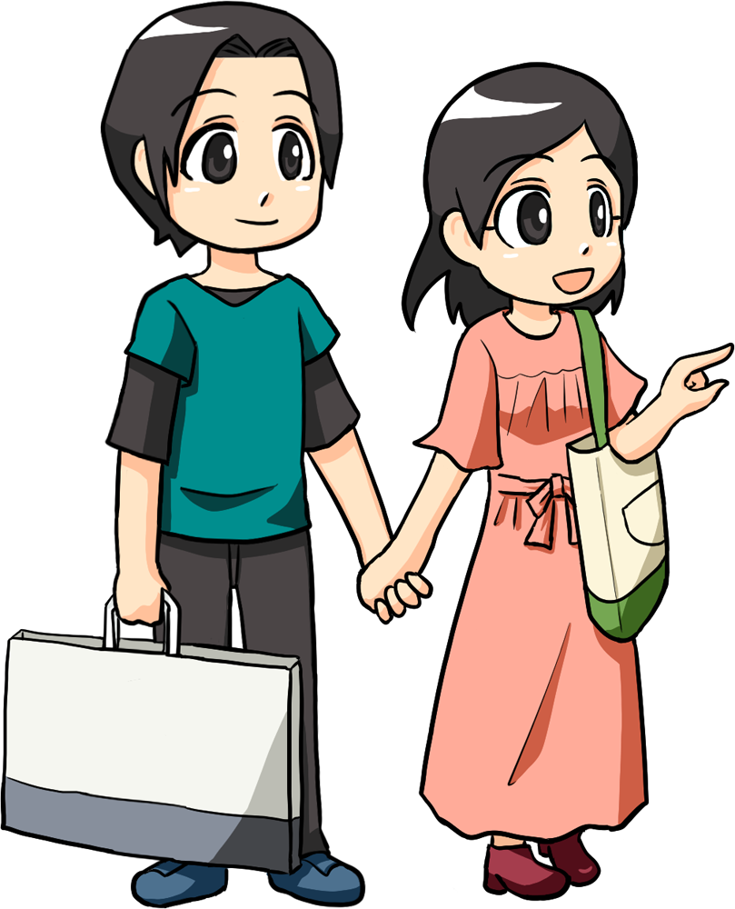 ショッピングをする男性と女性 無料イラストに写真・文字を入れる