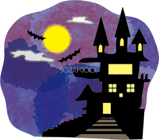 ハロウィンの城 満月の月夜 無料イラスト 素材good