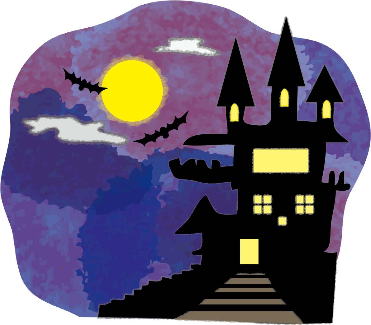 ハロウィンの城(満月の月夜)無料イラスト55453に写真・文字を入れる