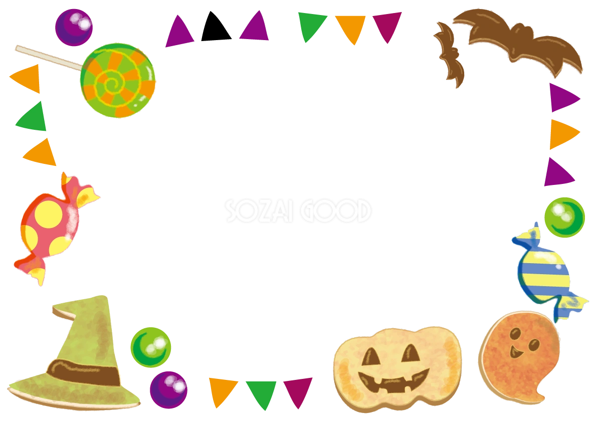 ハロウィン(カラフルお菓子)フレーム枠無料イラスト55457