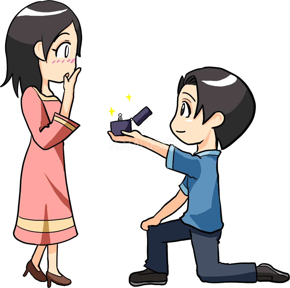 男性が女性に告白し指輪を渡す 無料イラスト