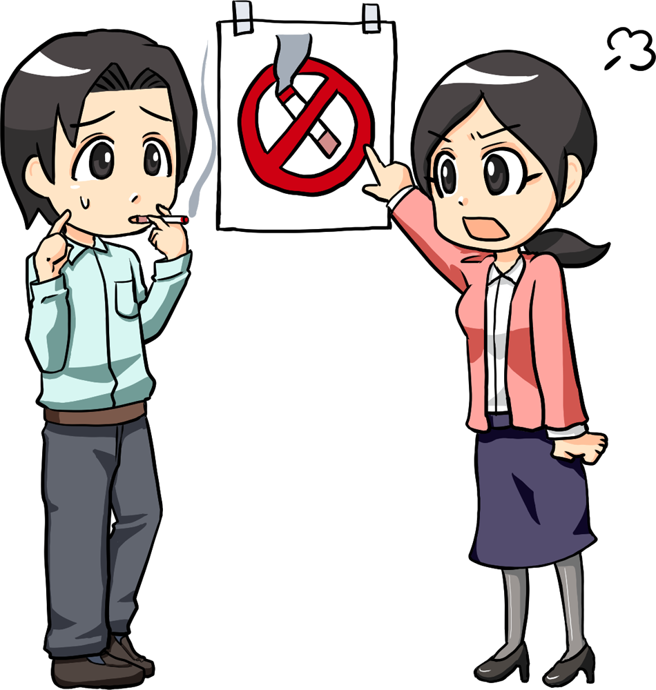 男性に女性が怒る禁煙-無料イラストに写真・文字を入れる