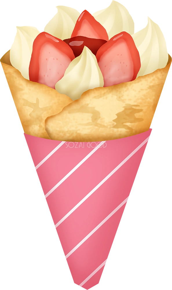 いちごクレープのスイーツ（デザート） 食べ物 無料イラスト