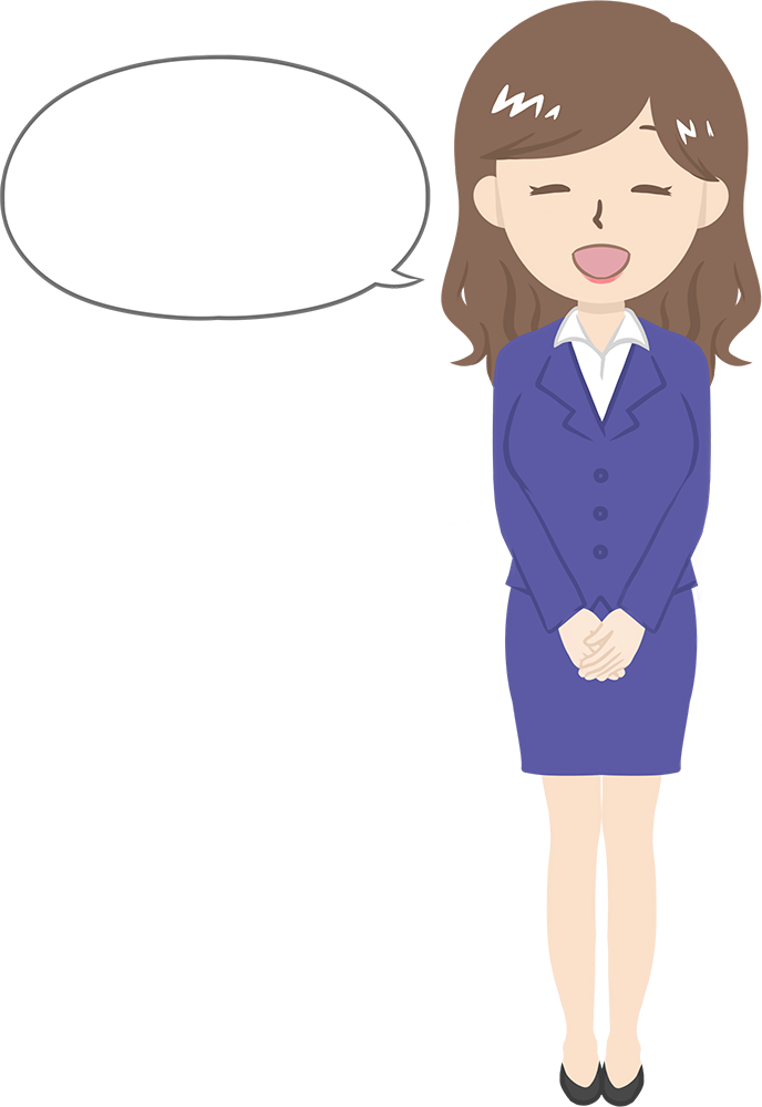 女性講師が「いらっしゃいませ」 ビジネス 無料イラストに写真・文字を入れる