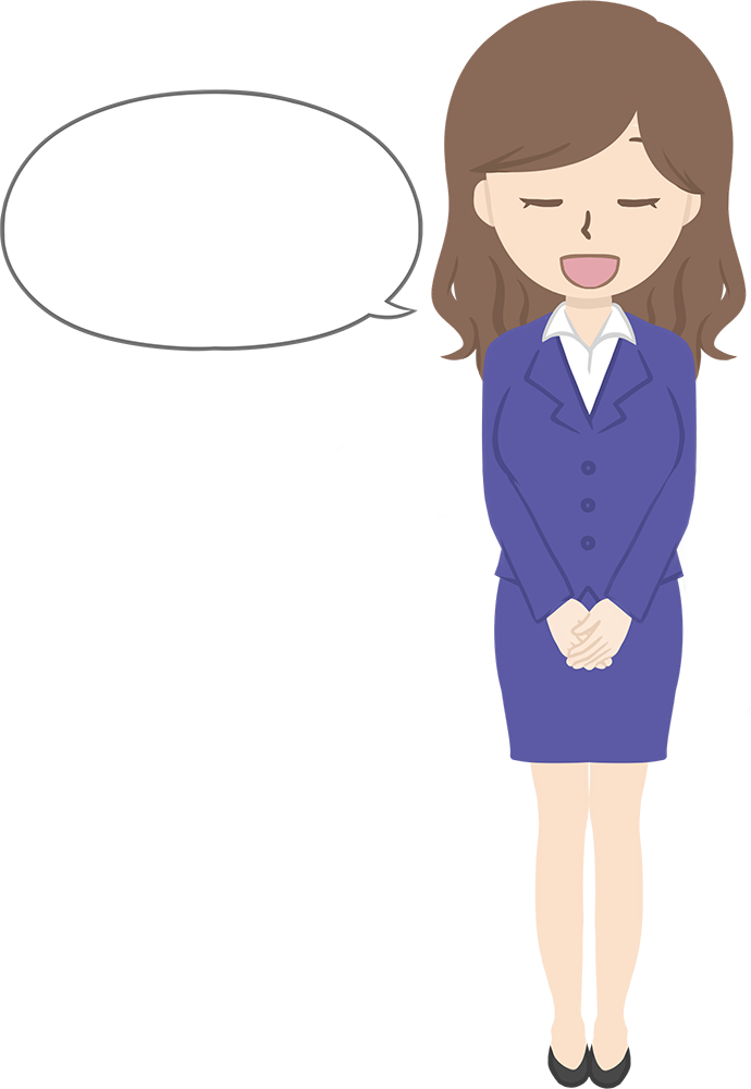 女性講師が、おじぎをしながら「いらっしゃいませ」 ビジネス 無料イラストに写真・文字を入れる