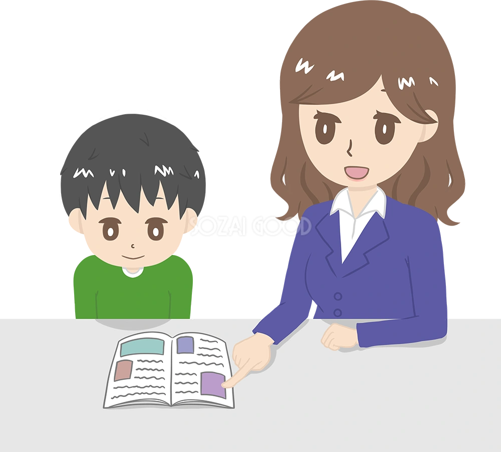 女性講師が子供に教える(説明) ビジネス 無料イラスト