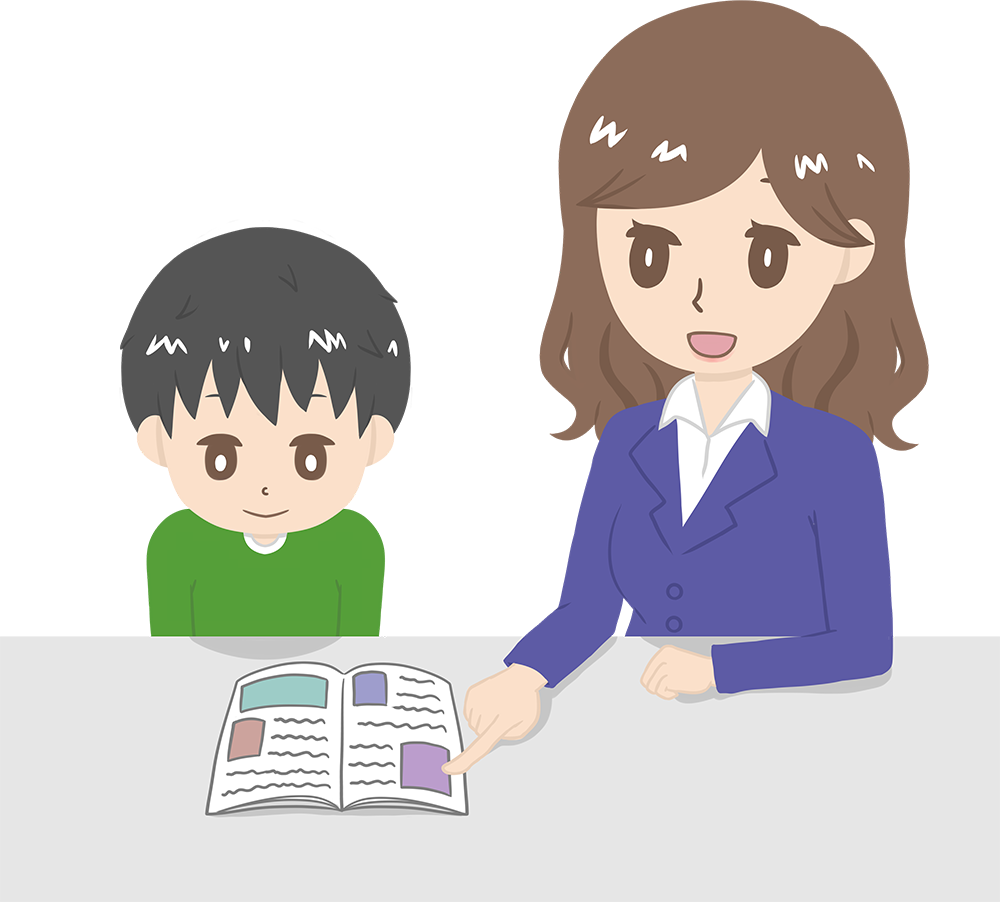 女性講師が子供に教える（説明） ビジネス 無料イラストに写真・文字を入れる