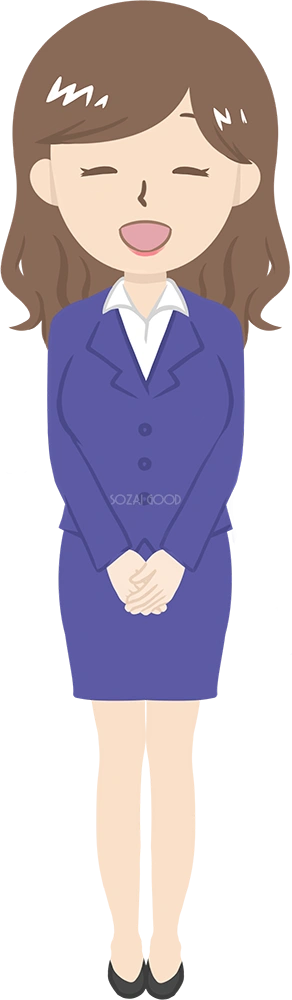 女性講師が笑顔で手を前で重ね迎える ビジネス 無料イラスト