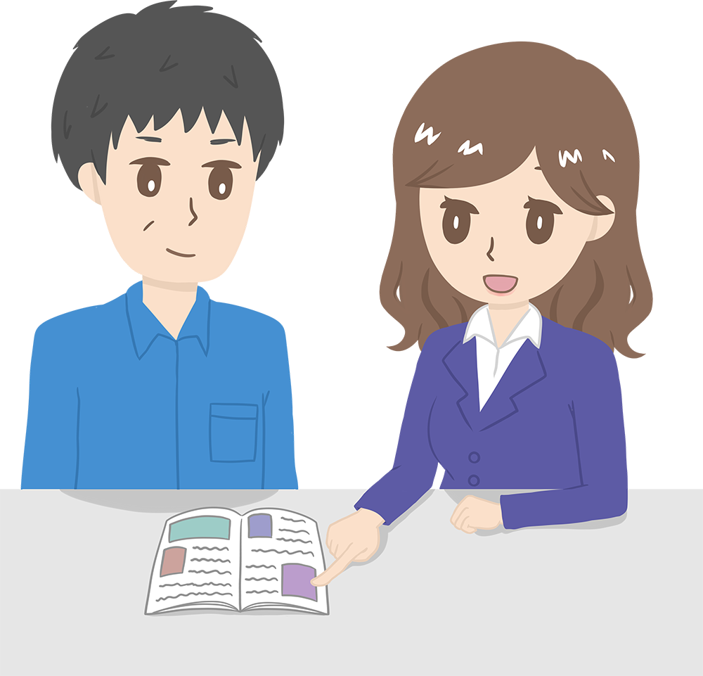 女性講師が男性に教える（説明） ビジネス 無料イラストに写真・文字を入れる