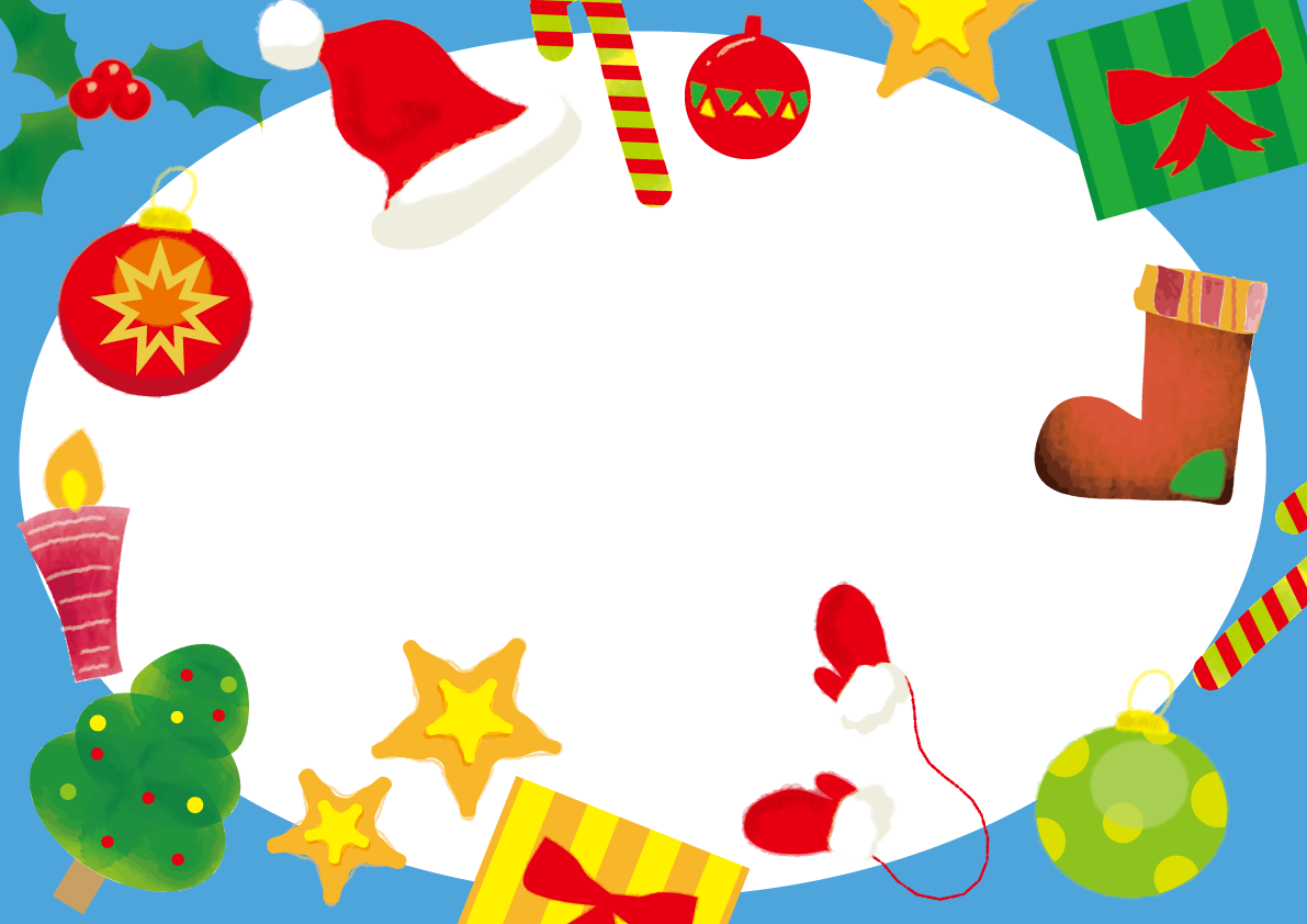 オーナメントで囲むクリスマスかわいいフレーム無料イラスト57661に写真・文字を入れる
