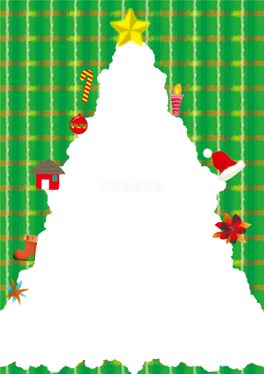クリスマスツリー枠のかわいい縦フレーム枠無料イラスト57718