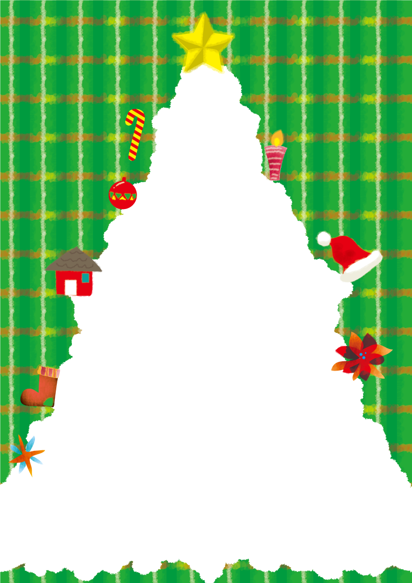 クリスマスツリー枠のかわいい縦フレーム枠無料イラスト57718に写真・文字を入れる