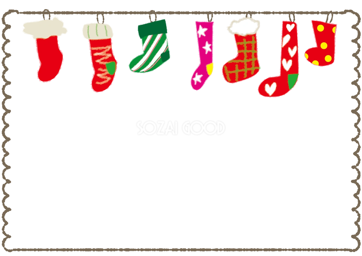 クリスマスの靴下かわいいフレーム無料イラスト57722