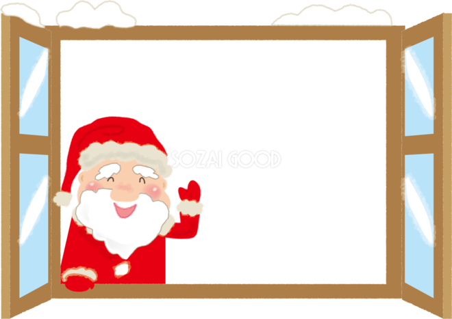 サンタさんが窓から手を振るクリスマスかわいいフレーム無料イラスト 素材good