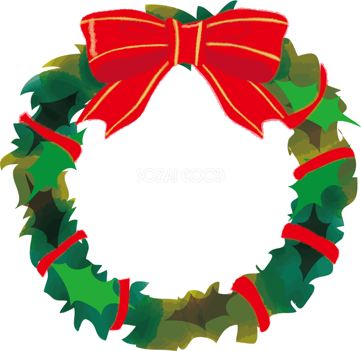 シンプルなクリスマスリース無料イラスト57766
